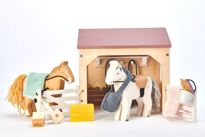 Tender Leaf Toys - The Stables - 13 Pcs Imaginative Horse Stables Play Set with and Accessories - Animal Learning Pretend Play and Promote Creativity - Age 3+ - Image 2